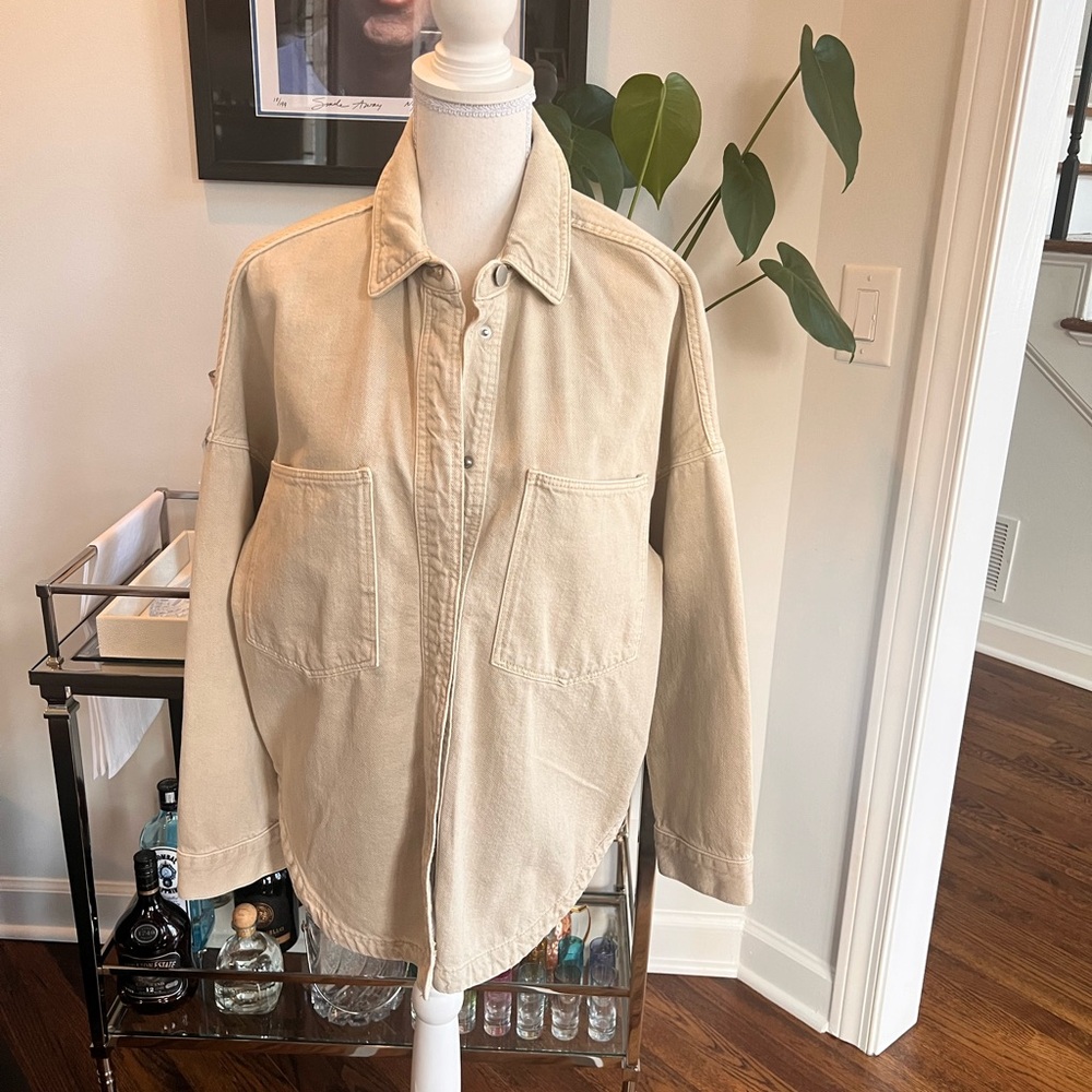 ZARA Casual Khaki Snap Button-Up Shirt